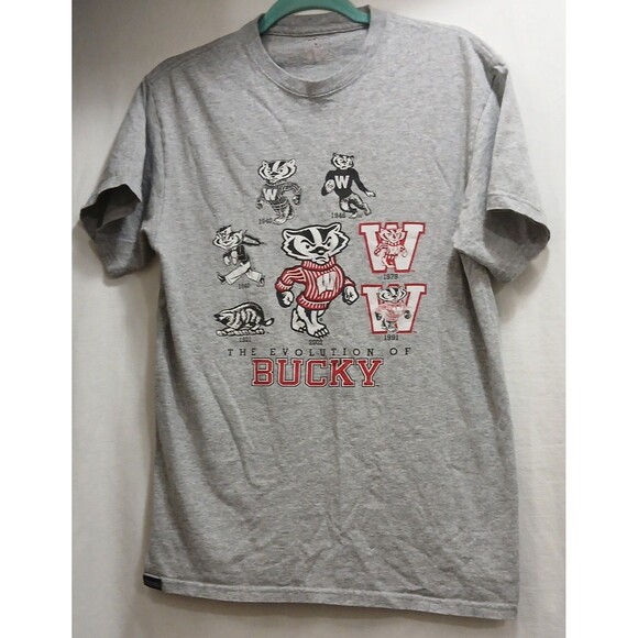 University Of Wisconsin Badgers Gray T-Shirt Men's Medium Evolution of Bucky - Picture 1 of 5